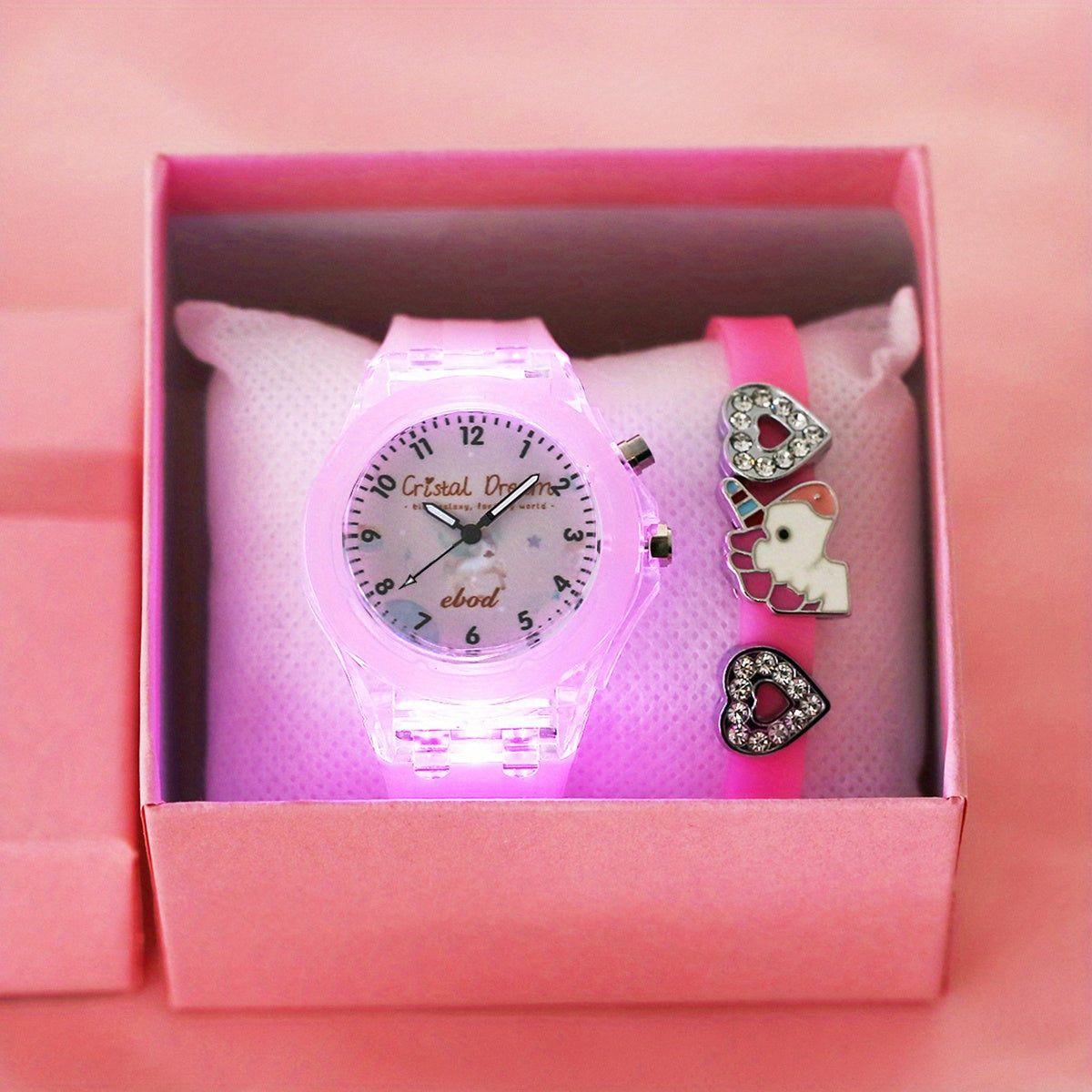 Colorful Glow Silicone Quartz Watch & Four leaf Clover Pendant