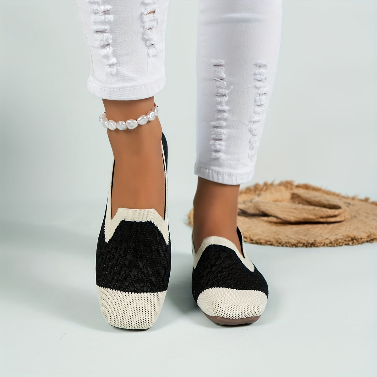 Women's Geometric Pattern Flat Shoes Breathable Slip On Lightweight Shoes