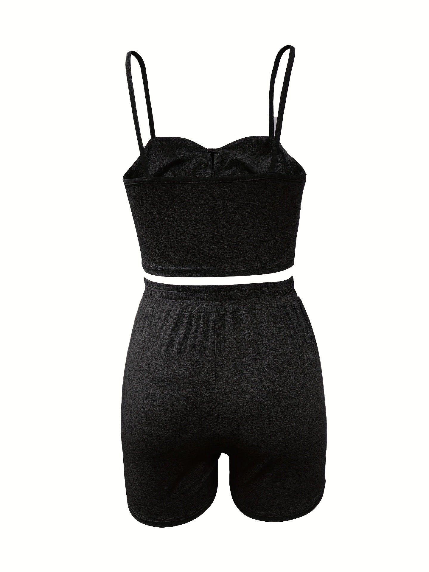 Solid Cami Top & Drawstring Waist Shorts Set
