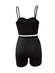 Solid Cami Top & Drawstring Waist Shorts Set