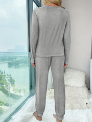 Letter Print Lounge Set Crew Neck Top & Pants Women's Sleepwear
