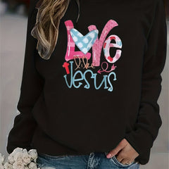 LOVE Letter Graphic Fleece Sweatshirt Round Neck Pullover Tops