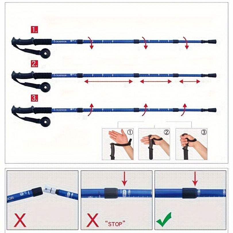 Aluminum Hiking Stick Folding Pole for Camping Mountaineering