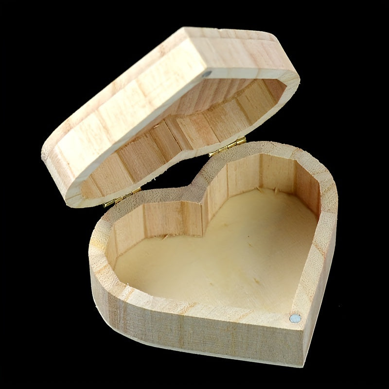 Unpainted Wooden Heart Shape Box with Hinged Cover - DIY Art Craft Jewelry Box