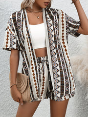 Argyle Print Two Piece Set Short Sleeve Tops & Drawstring Shorts