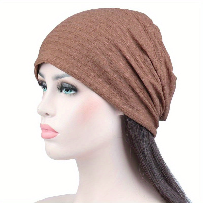Slouch Striped Beanie Solid Elastic Head Wrap Women Turban Cap