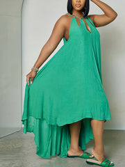 Sexy Plus Solid Halter Dress Asymmetric Trim M