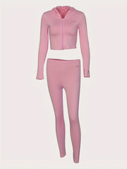 2pcs Yoga Sets Zipper Hooded Jacket & Leggings Women's Activewear