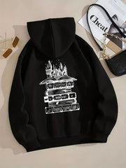 Print Zip Up Pocket Hoodie Casual Long Sleeve Hoodie