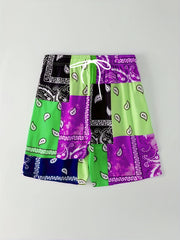 Block Digital Print Men's Drawstring Shorts Swim Wear Casual Swim Trunks