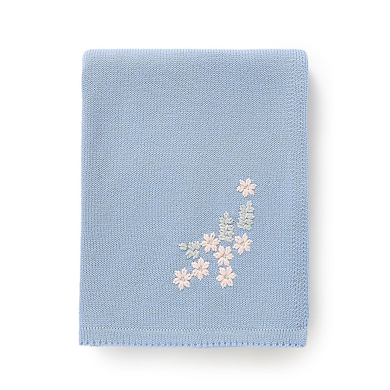 Soft Knitted Baby Blanket Acrylic Jacquard Floral Embroidery Beige