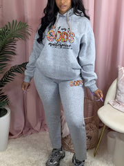 Women's Plus Floral Letter Print Hoodie & Sweatpants Set