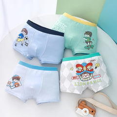 4pcs Boy's Cotton Boxer Briefs Cartoon Sports Boy Print Elastic Waist Shorts