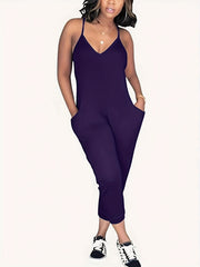 V Neck Cami Jumpsuit with Pockets