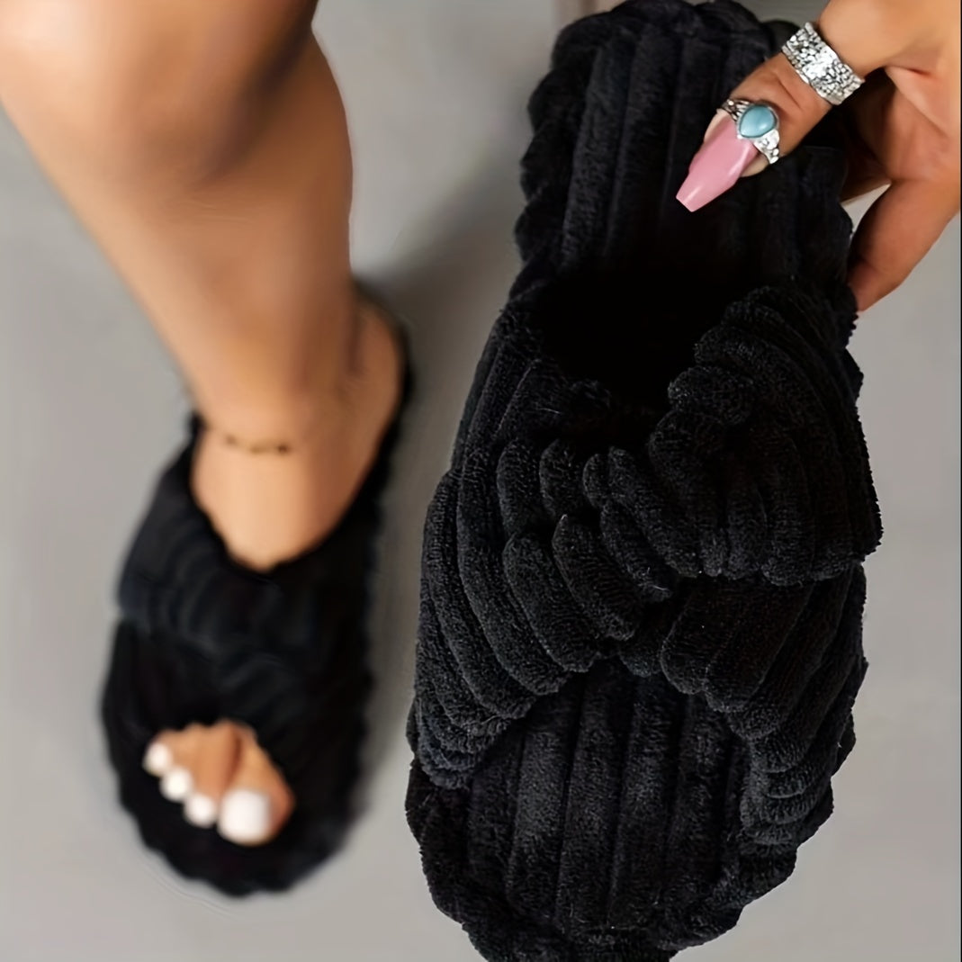 Women's Solid Home Slippers Open Toe Cross Strap Bedroom Shoes