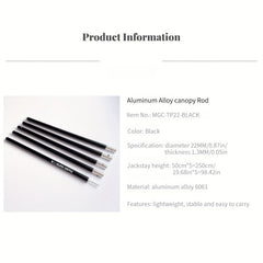 Aluminum Alloy Canopy Support Rod 22MM Diameter 1.3MM Thickness