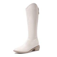 Women's Knee High Zipper Boots Chunky Heel Booties