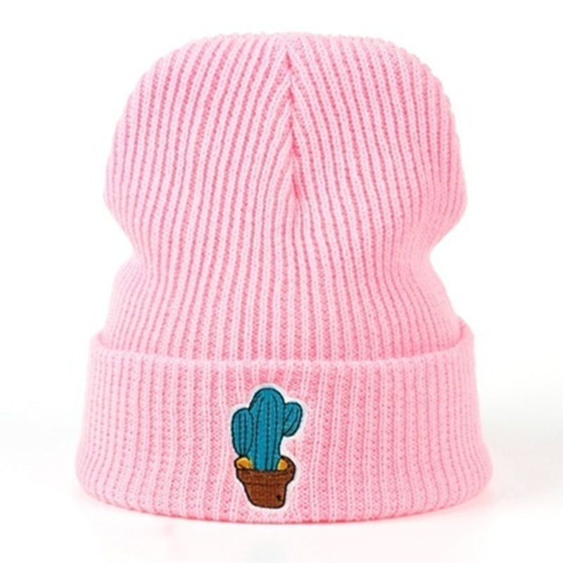 Cactus Embroidered Knit Hat for Women Men Unisex
