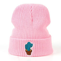 Cactus Embroidered Knit Hat for Women Men Unisex
