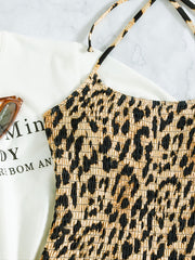 Leopard Smocked One Piece Swimsuit Women's Swimwear