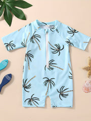 Baby Girls Coconut Tree Print Swimsuit Short Sleeve Kids Beach Jumpsuit