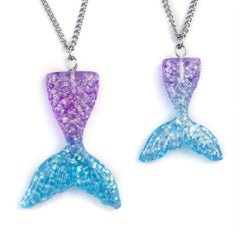 Resin Mermaid Tail Pendant Necklace Stainless Steel Chain Set