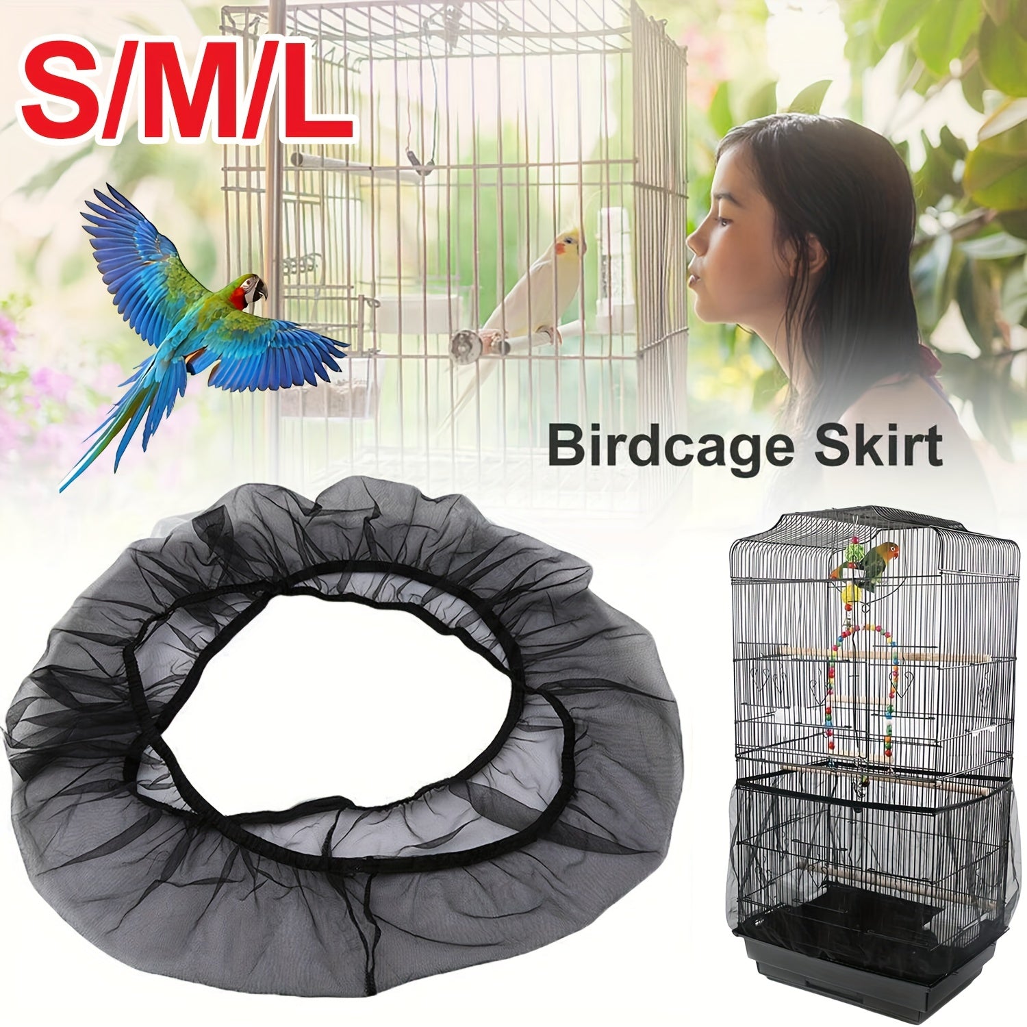 Shell Skirt Mesh Cover Pet Bird Cage Net Cover Stretchy Skirt Birdcage