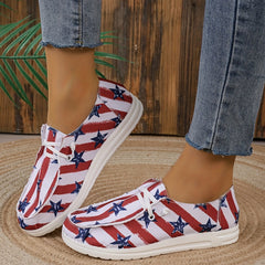 Women's Star & Striped Canvas Shoes Low Top Loafers Lightweight Walking Shoes