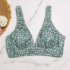 Floral Print Bikini Top V Neck Beachwear Women's Swimwear