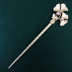Vintage Ginkgo Leaf Hairpin Faux Pearl Hair Stick