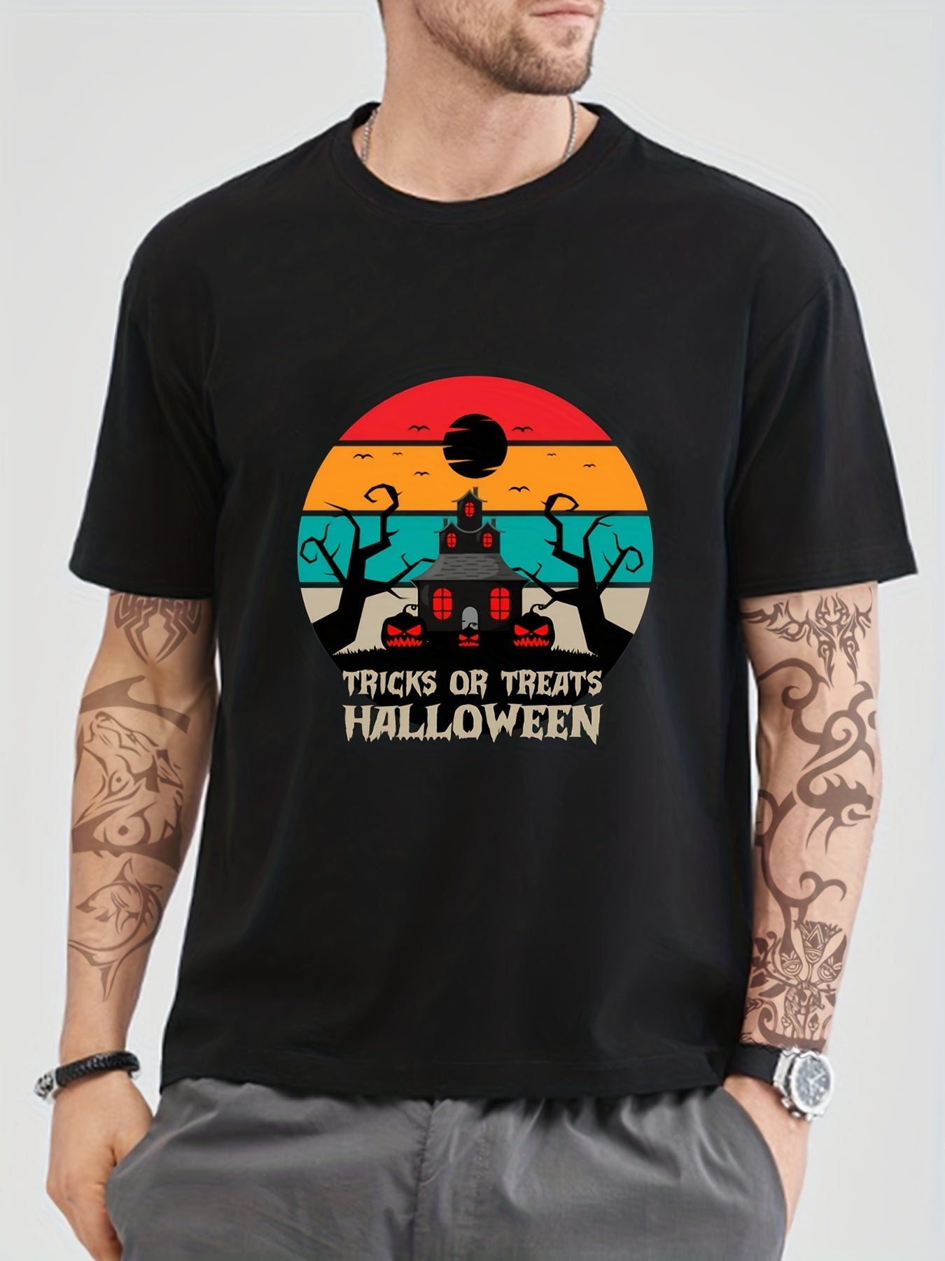 Haunted House Men's Graphic Crew Neck T shirt