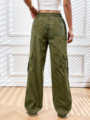 Solid Pocket Cargo Pants Casual Loose Elastic Waist Pants Women's Clothing