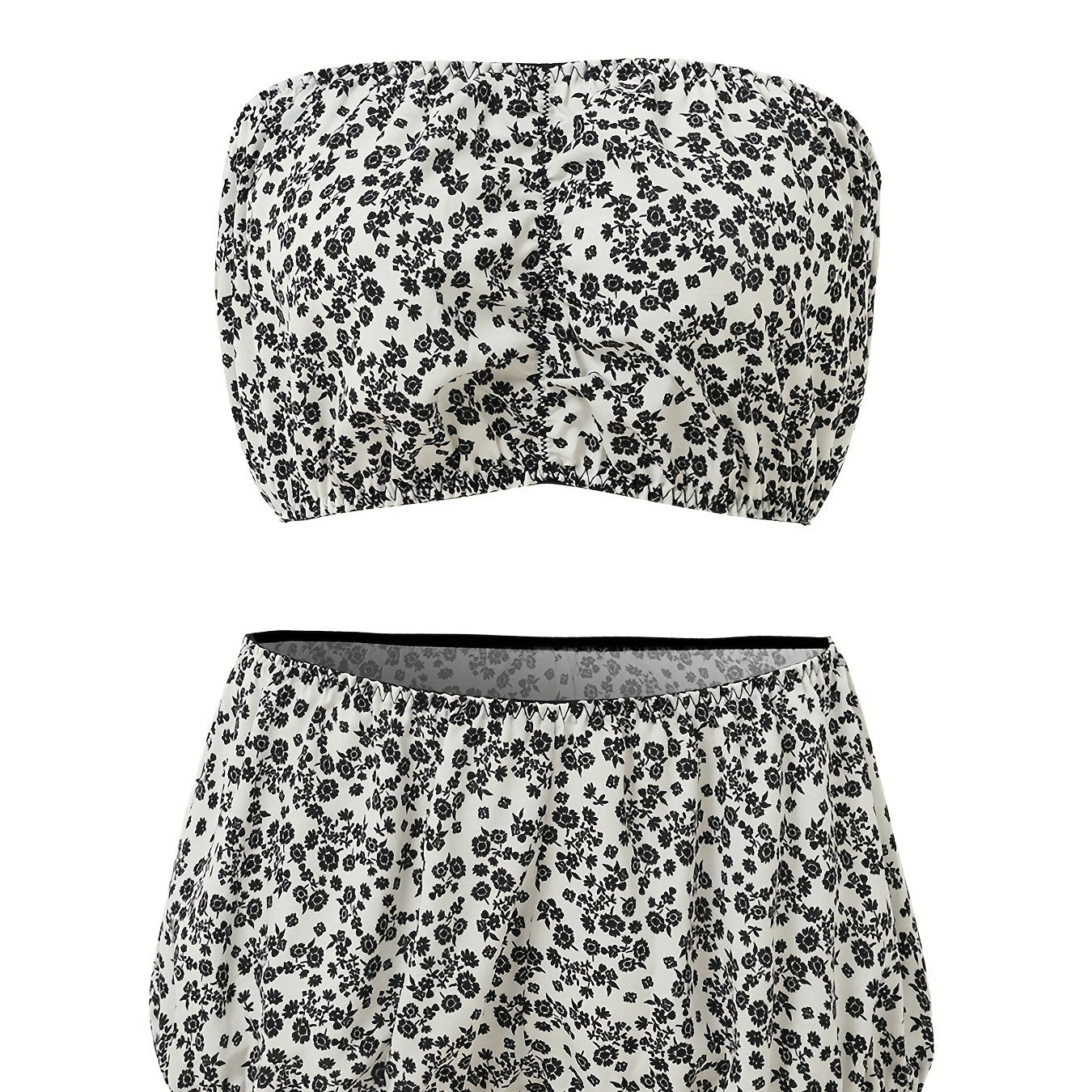 Floral Print Ruffled Bandeau & Brief Set