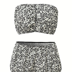 Floral Print Ruffled Bandeau & Brief Set