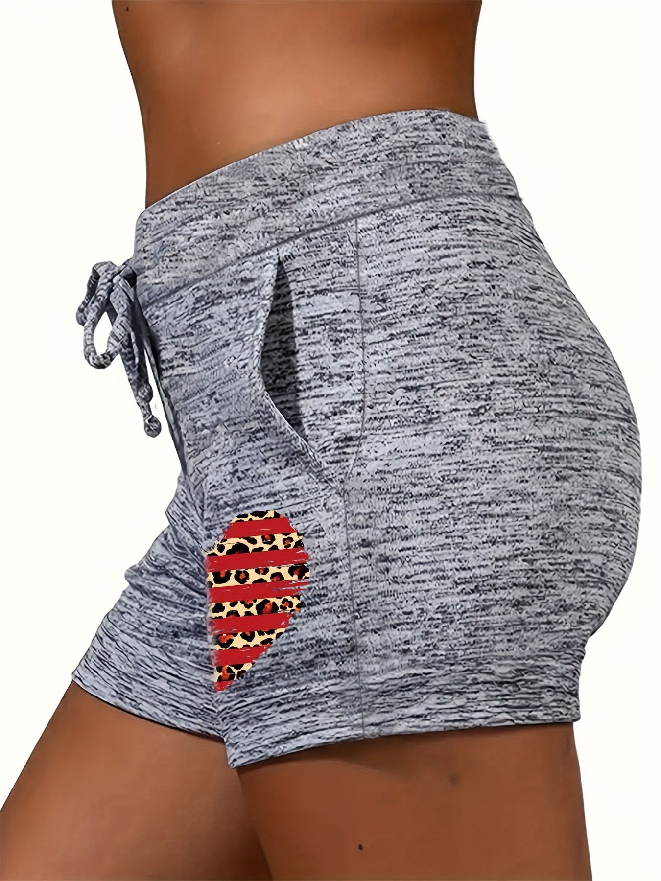 Heart Print Drawstring Shorts Casual Shorts For Summer & Spring