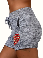 Heart Print Drawstring Shorts Casual Shorts For Summer & Spring