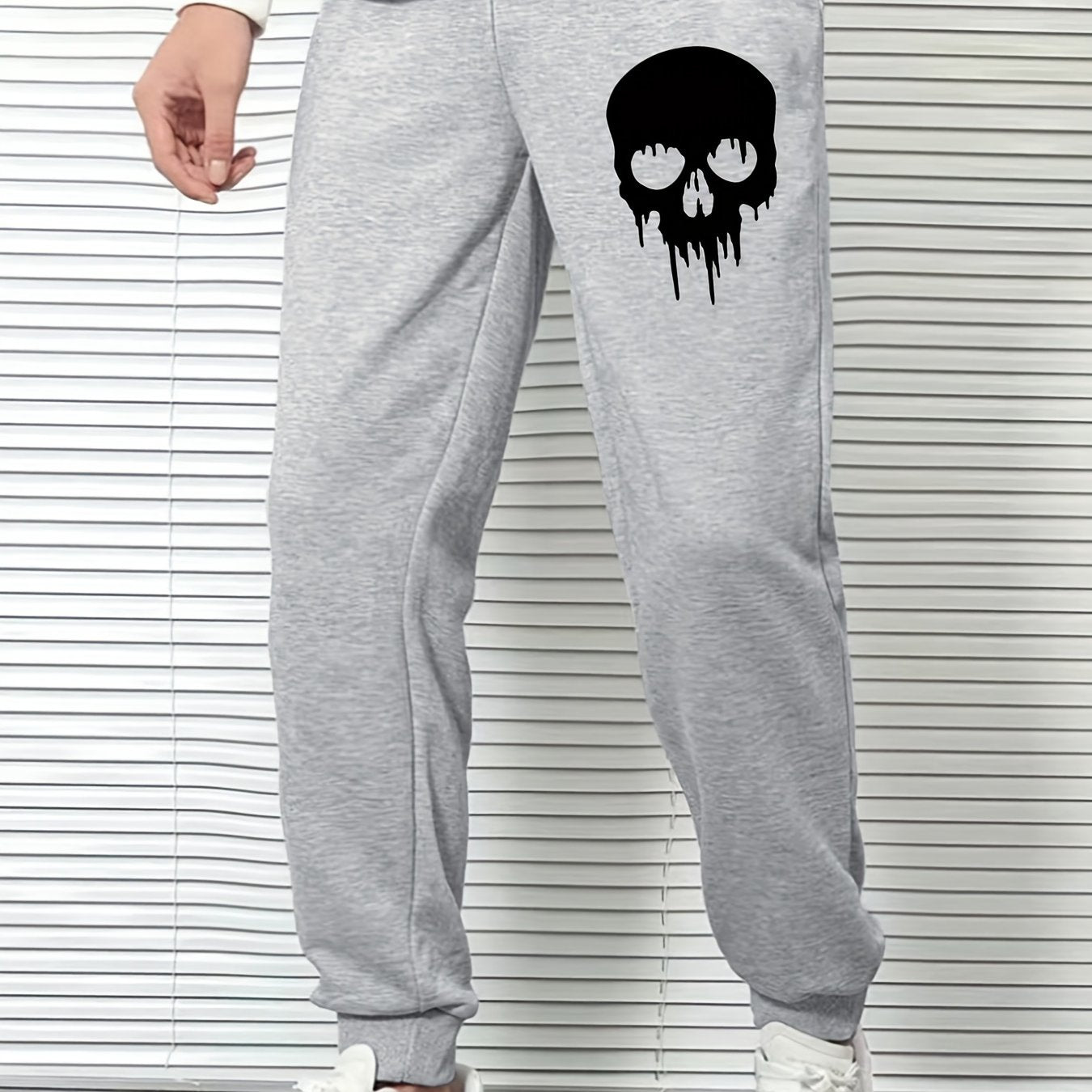Men s Skull Print Sports Pants Drawstring Jogging Trousers