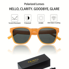 OUWEN Small Square Polarized Sunglasses Men Retro Sun Glasses UV400 Orange