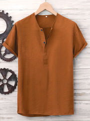 Men's Half Cardigan Button Short Sleeve Shirt