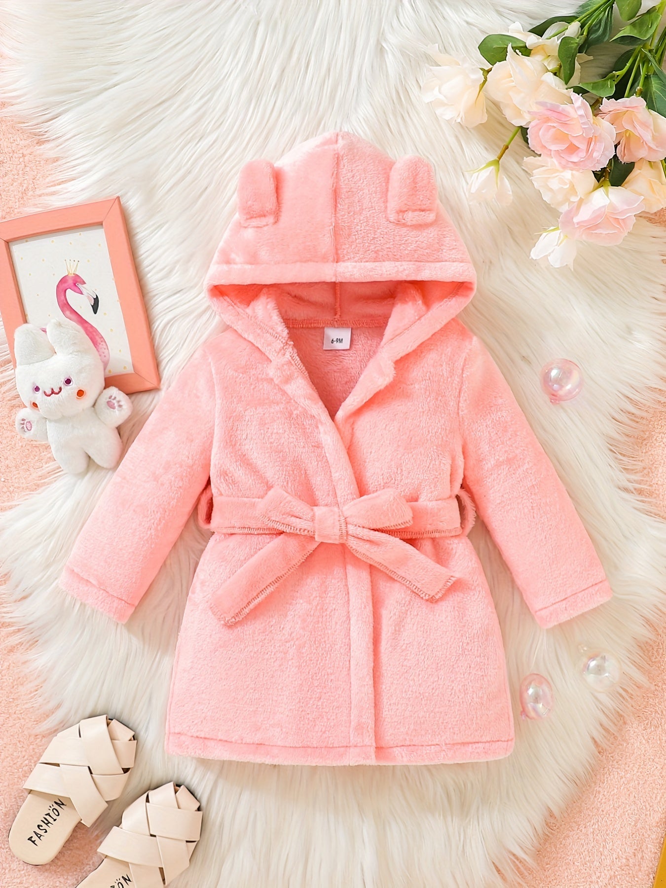 Toddler Baby Girl Soft Plush Robe Hooded Pajamas Coat Sleepwear