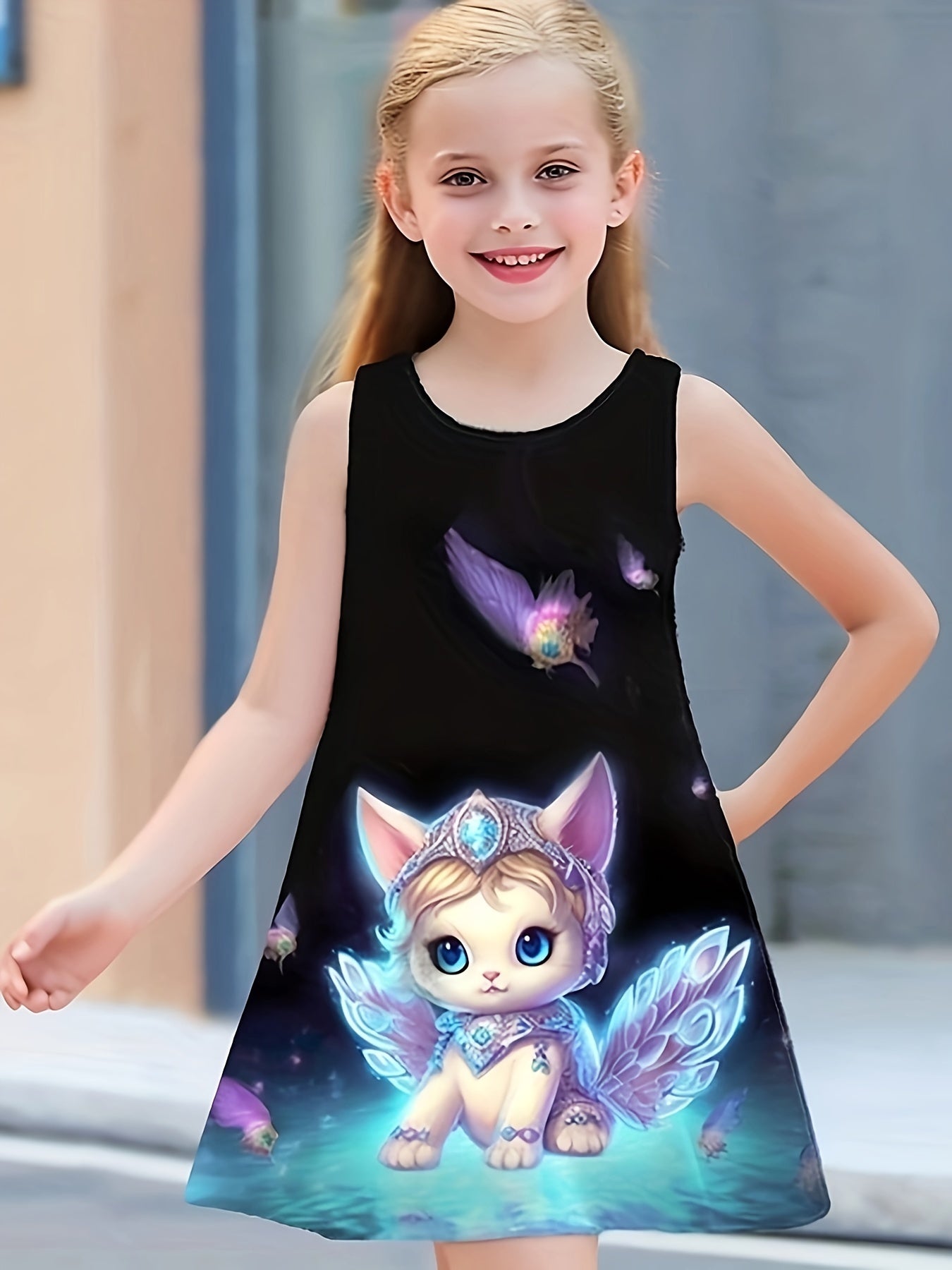 Dreamy Kitty Fairy Sleeveless Dress Girls Summer Gift