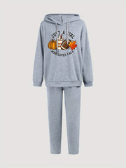 Leaf & Rugby Print Sweatshirt & Sweatpants Set