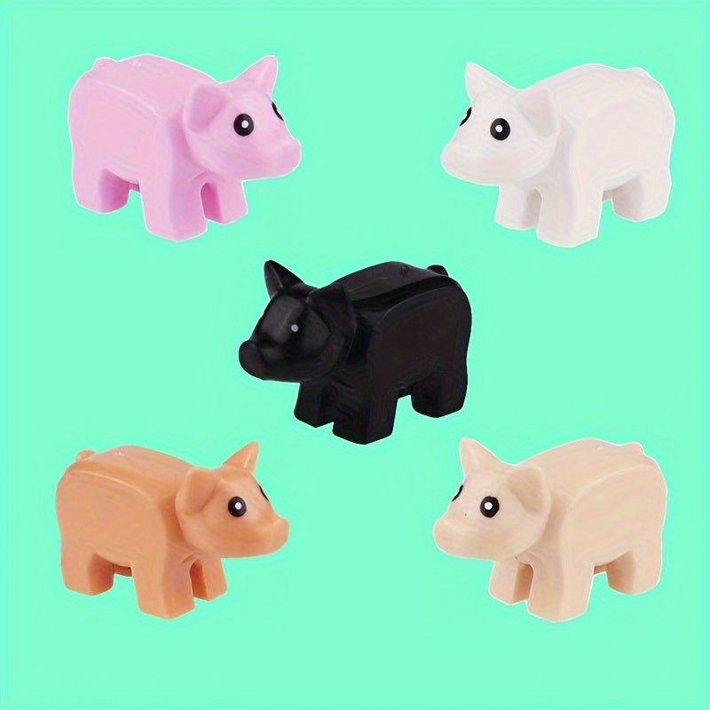 5pcs Mini Building Block Pink Piglet Farm Decoration DIY Animal Park