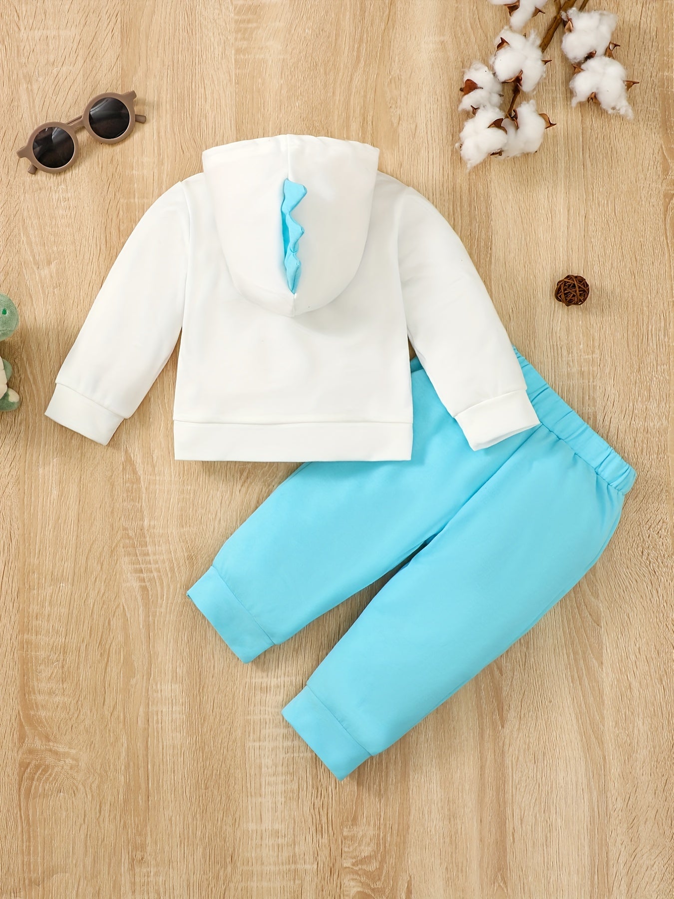 Dino Print Hooded Pullover & Pants Set Child's Casual Outfit