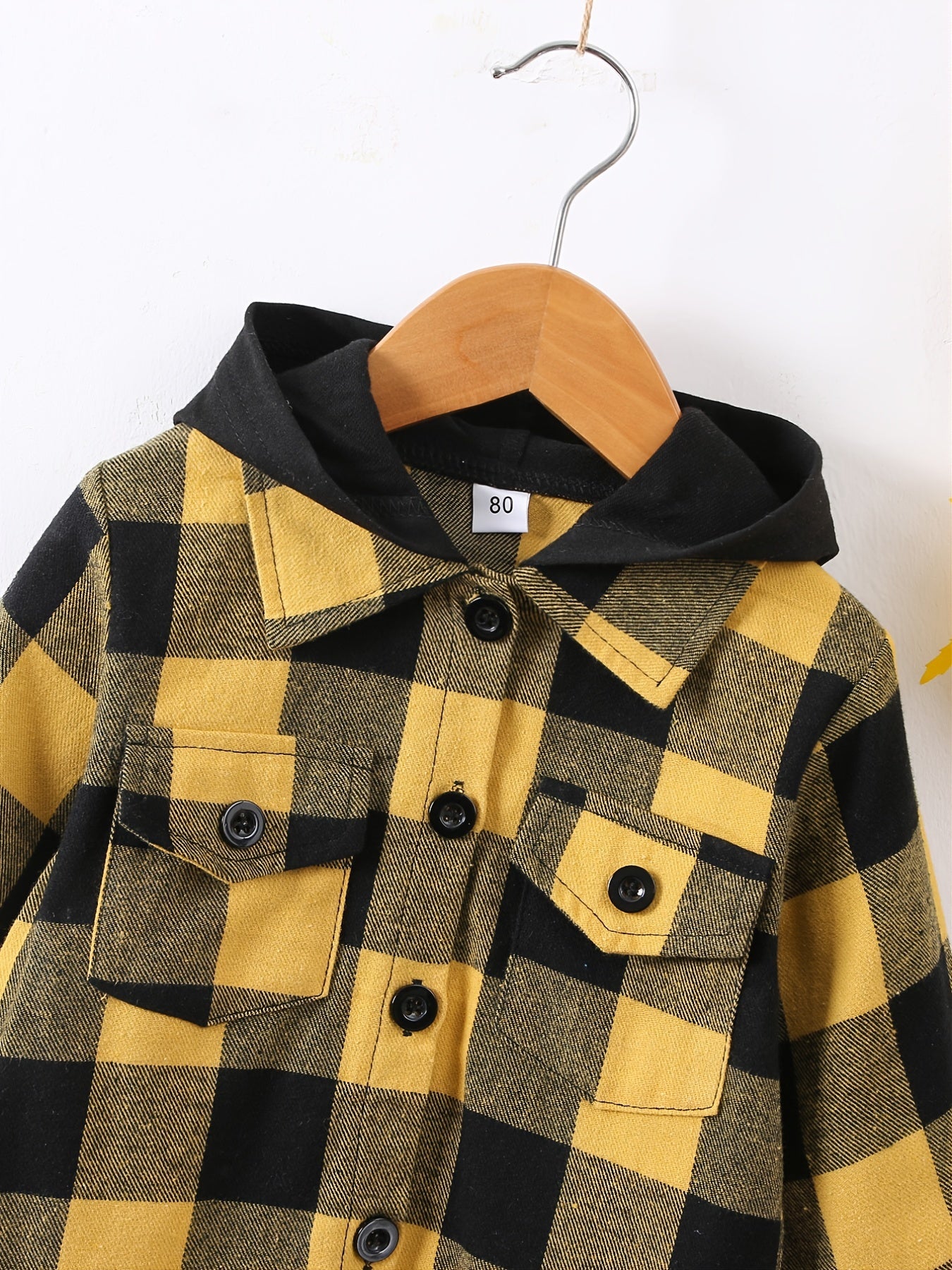 Boys Plaid Hooded Shirt Long Sleeve Button Down Jacket for Autumn