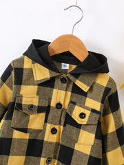 Boys Plaid Hooded Shirt Long Sleeve Button Down Jacket for Autumn