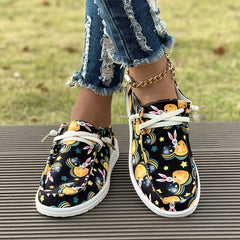 Easter Rabbit Print Boat Shoes Lightweight Flats Slip On Walking Shoes