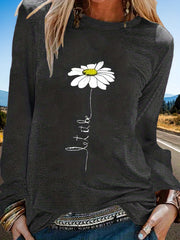 Daisy Print Crew Neck Sweatshirt for Women
