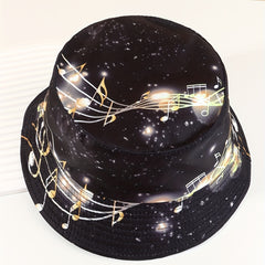 Starry Sky Musical Note Print Bucket Hat Lightweight Sunscreen Fisherman Cap