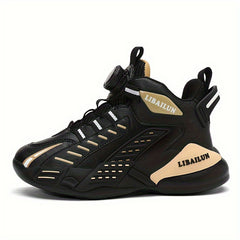 Boy's Basketball Shoes With Rotating Buckle Comfy Non Slip Sneakers